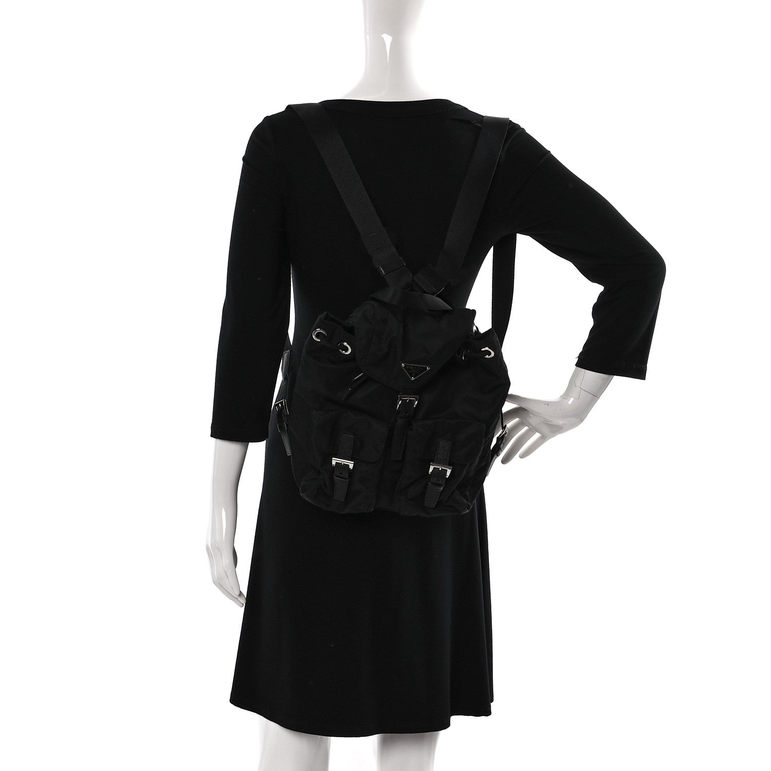 Prada Tessuto Nylon Soft Calfskin Small Backpack Black 2 of 12