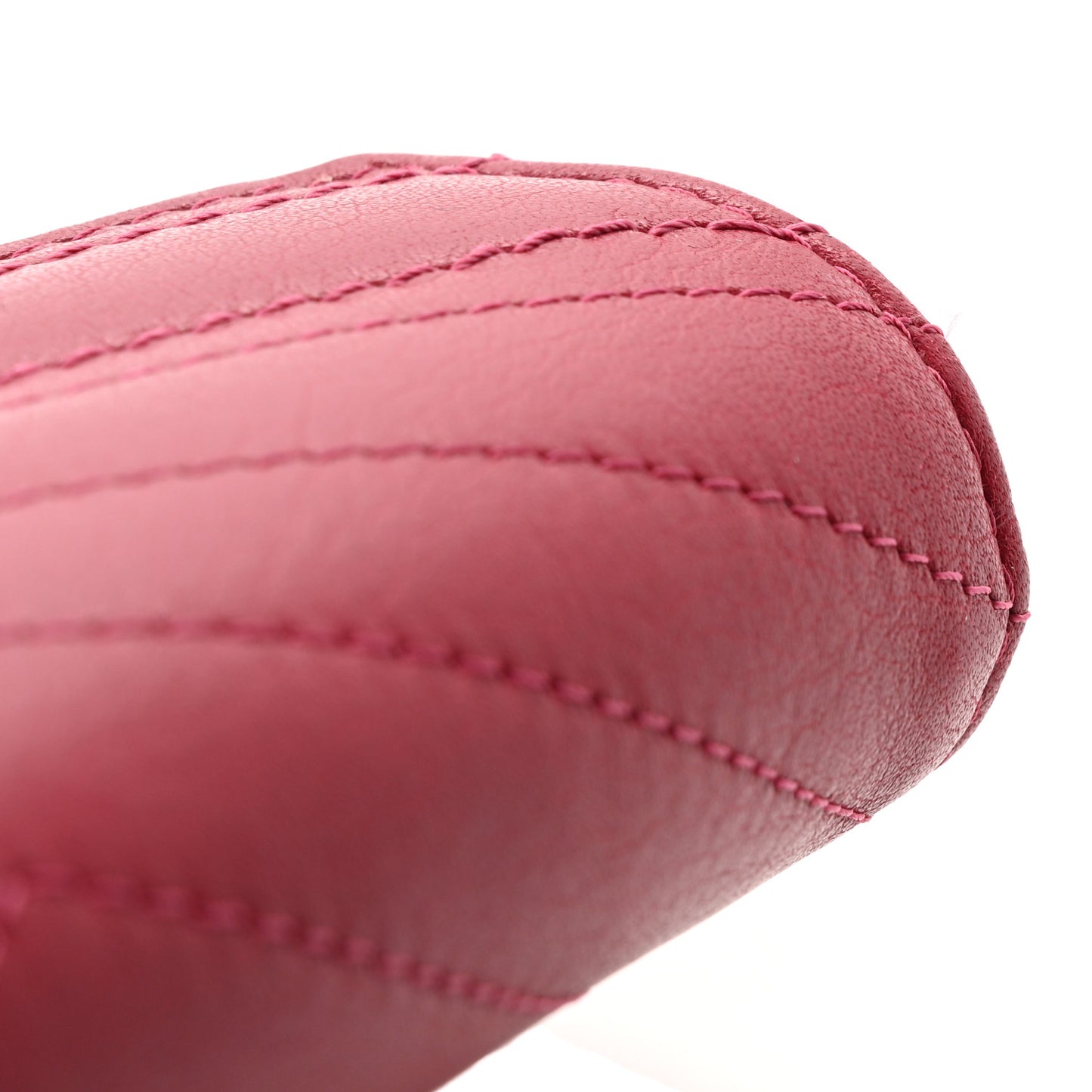 Calfskin Chevron Quilted Compact Flap Wallet Dark Pink