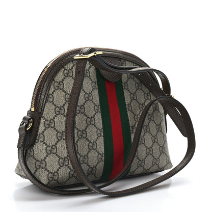 Gucci GG Supreme Monogram Textured Dollar Calfskin Web Small Ophidia Dome Shoulder Bag Beige Ebony New Acero 3 of 9