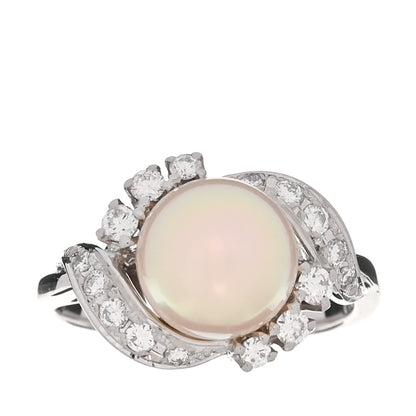 Mikimoto Platinum Diamond Akoya Cultured Pearl 8-8.5mm Cocktail Ring 50 5.25 1 of 6
