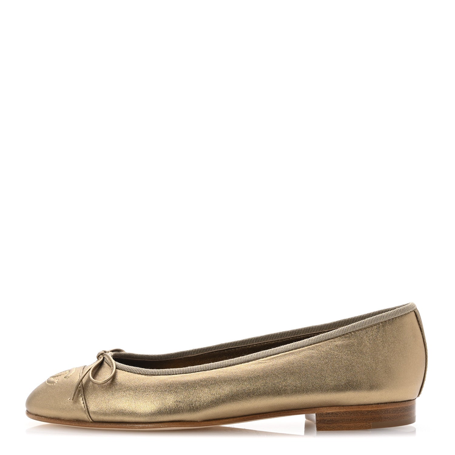 Chanel Metallic Lambskin CC Cap Toe Ballerina Flats 37 Dark Gold 1 of 13