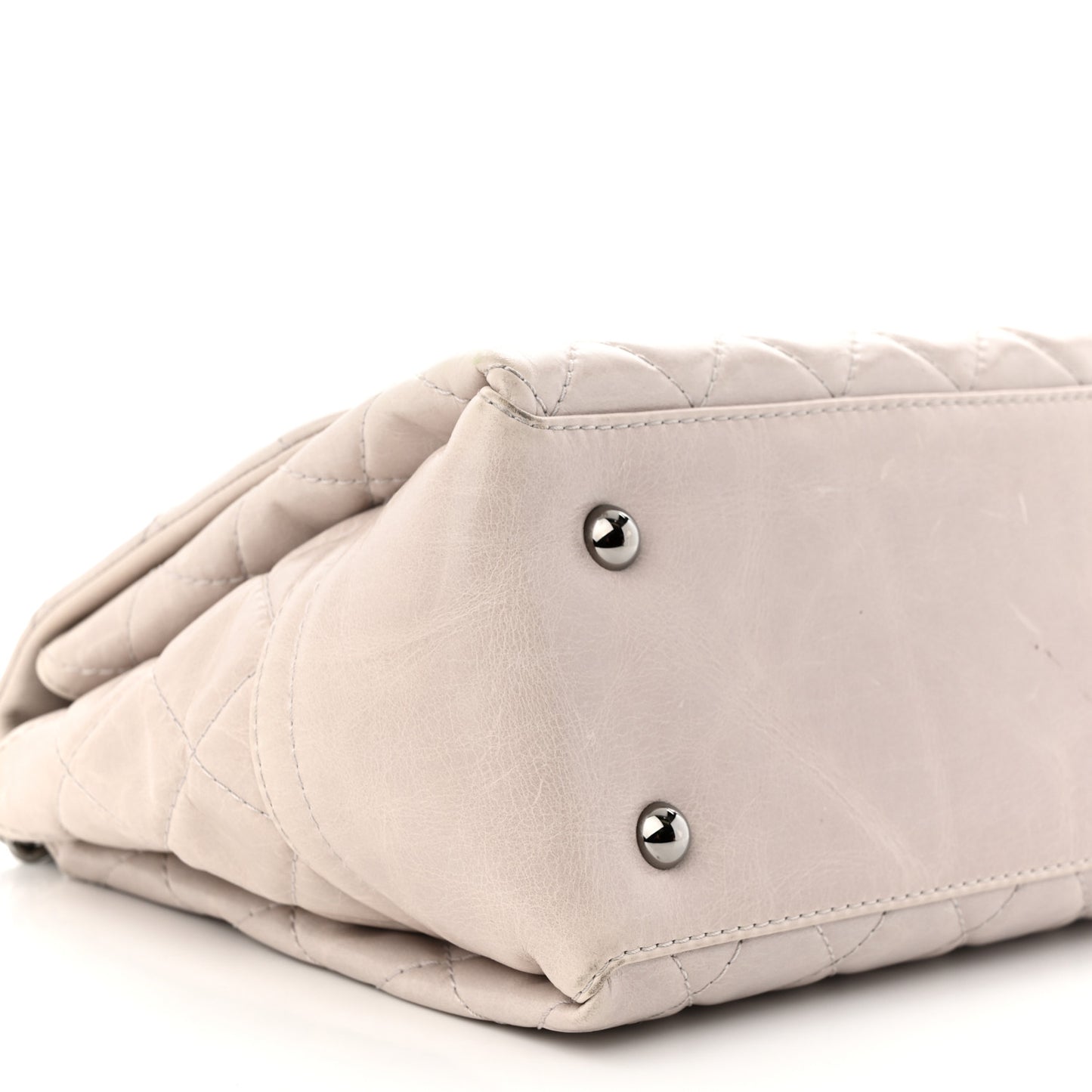 Glazed Calfskin Quilted Medium Lady Pearly Flap Light Beige