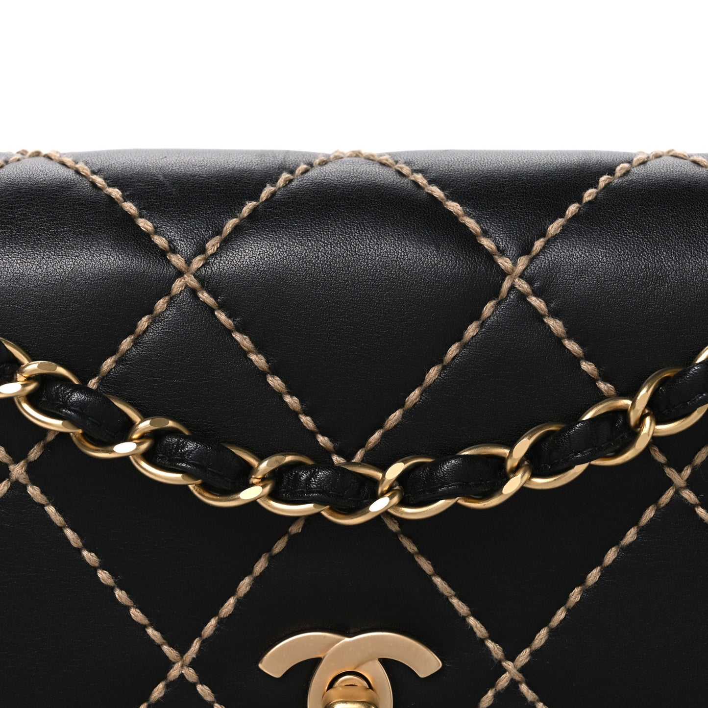 Calfskin Quilted Medium Wild Stitch Flap Black
