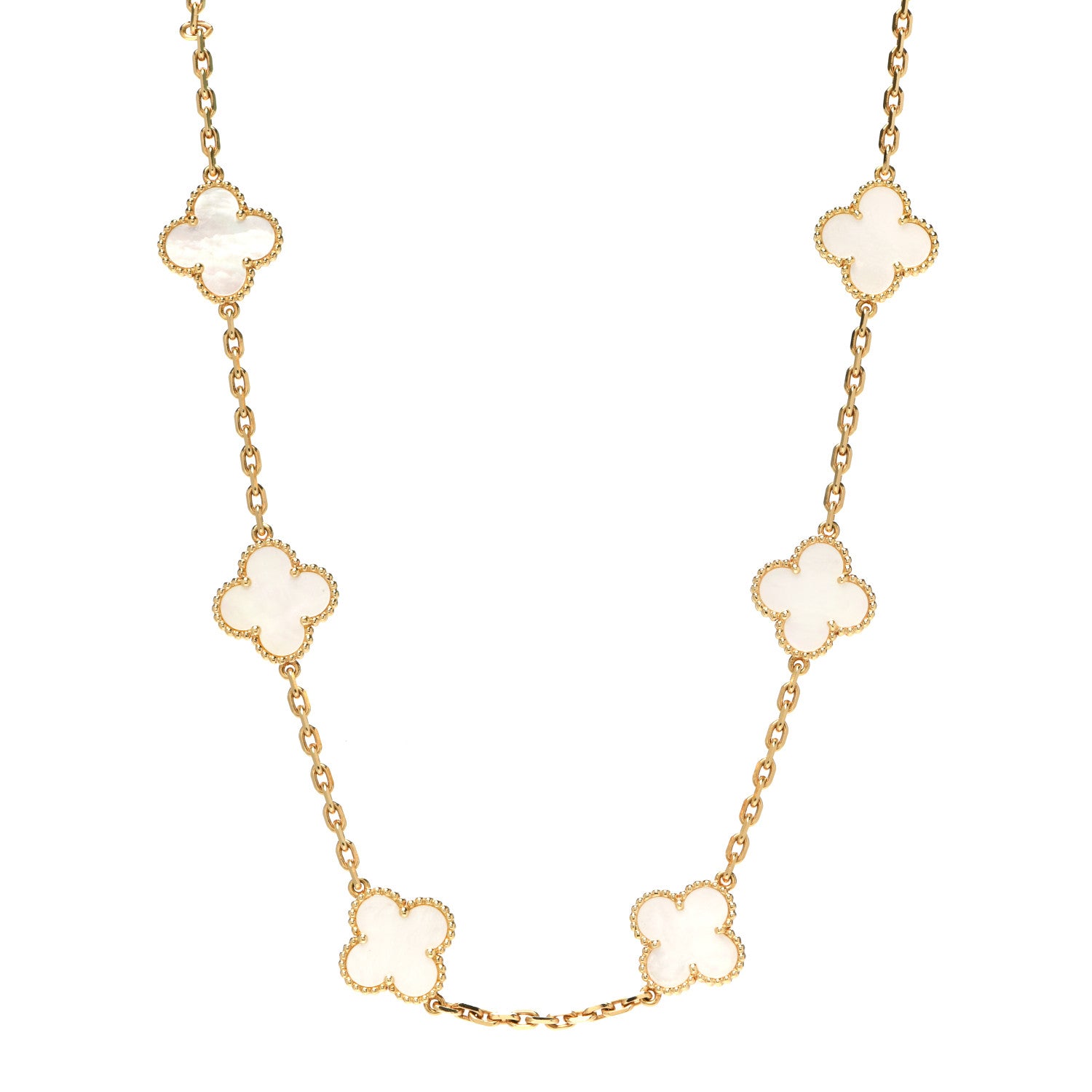 Van Cleef & Arpels 18K Yellow Gold Mother of Pearl 10 Motifs Vintage Alhambra Necklace 1 of 8
