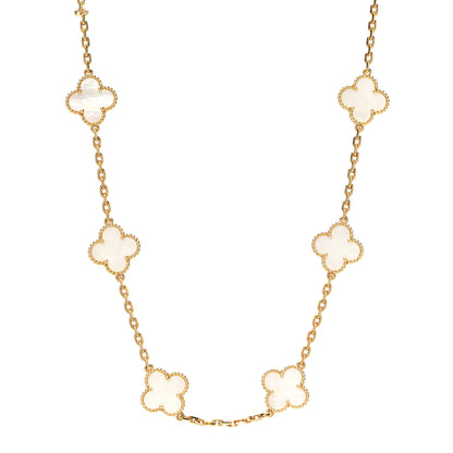 Van Cleef & Arpels 18K Yellow Gold Mother of Pearl 10 Motifs Vintage Alhambra Necklace 1 of 8