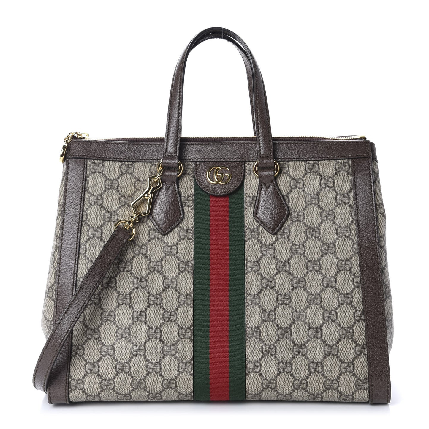 GG Supreme Monogram Web Medium Ophidia Tote Bag Brown