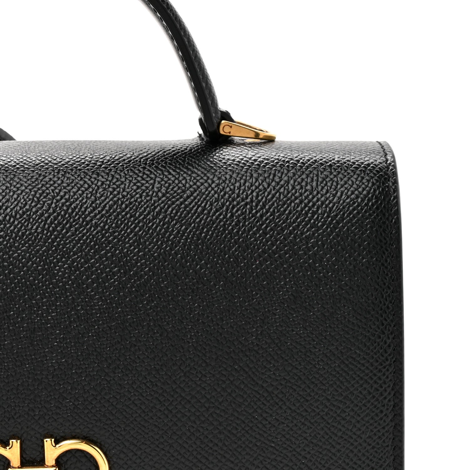 Salvatore Ferragamo Hammered Calfskin Seila Top Handle Crossbody Bag Black 7 of 9