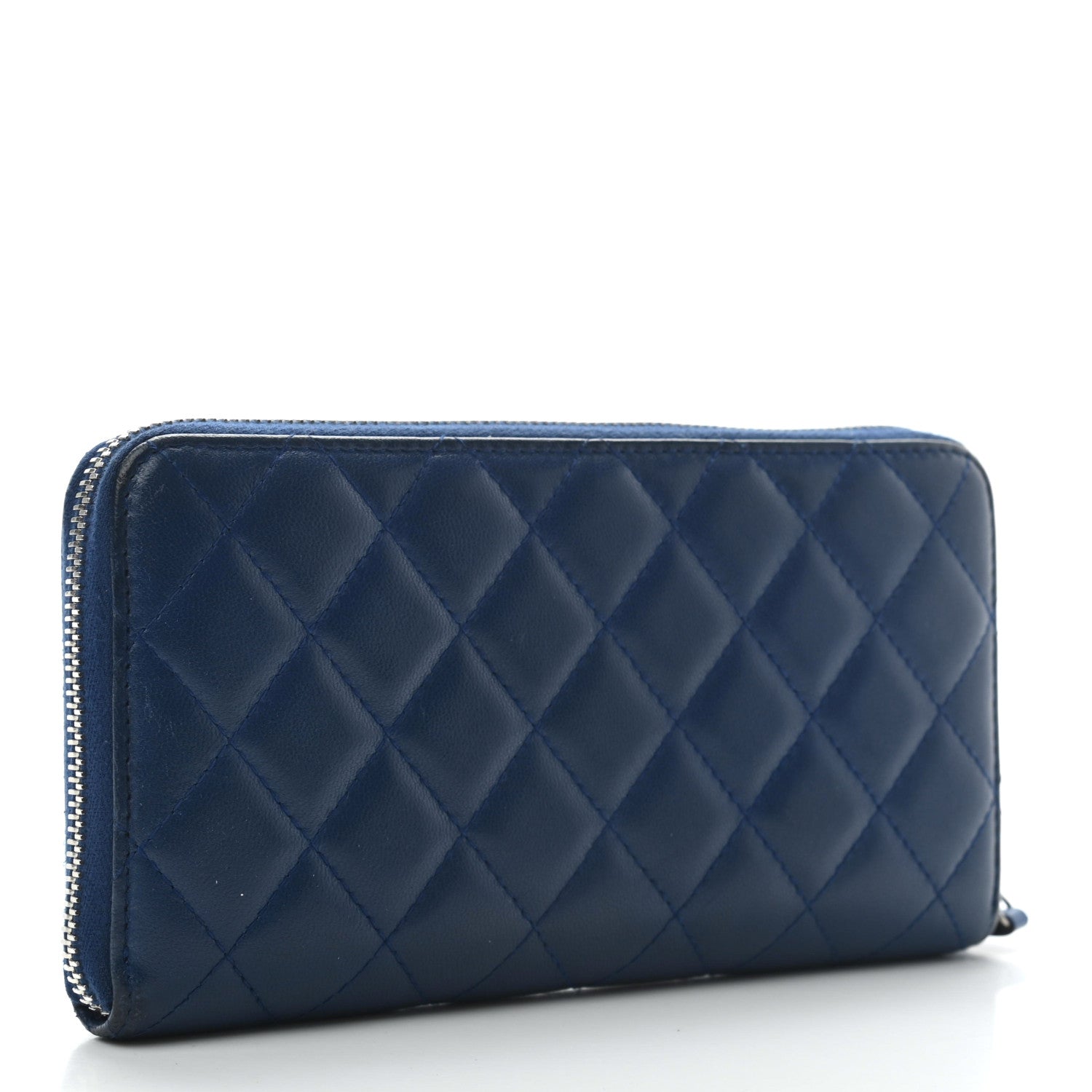 Chanel Lambskin Quilted Large Gusset Zip Around Wallet Dark Blue 3 of 8
