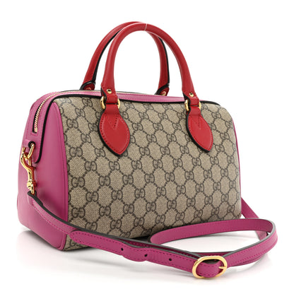 Gucci GG Supreme Monogram Moon Calfskin Small Boston Beige Ebony Hibiscus Red New Rosette 3 of 14