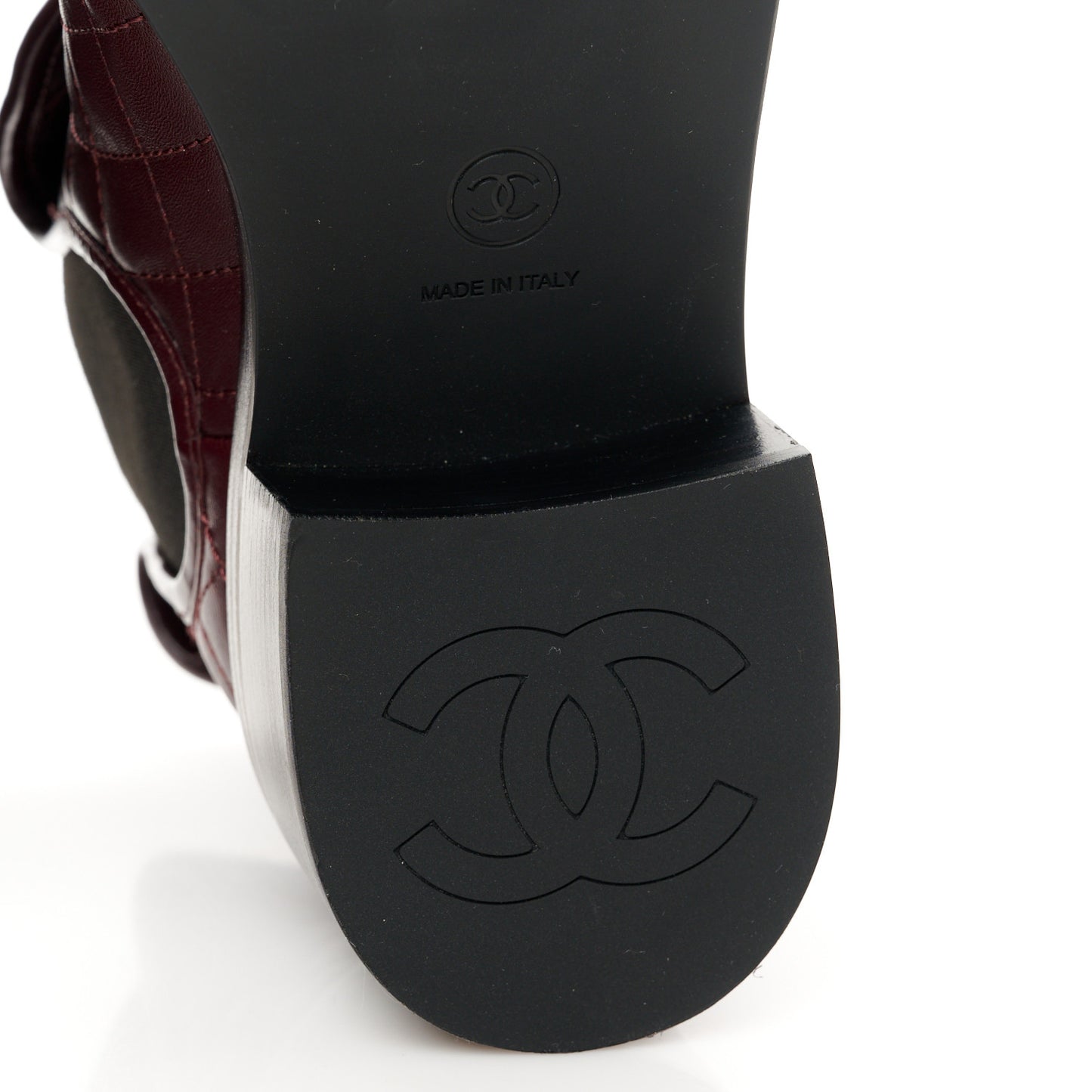 Lambskin Quilted Cap Toe CC Turnlock Booties 37 Burgundy Black