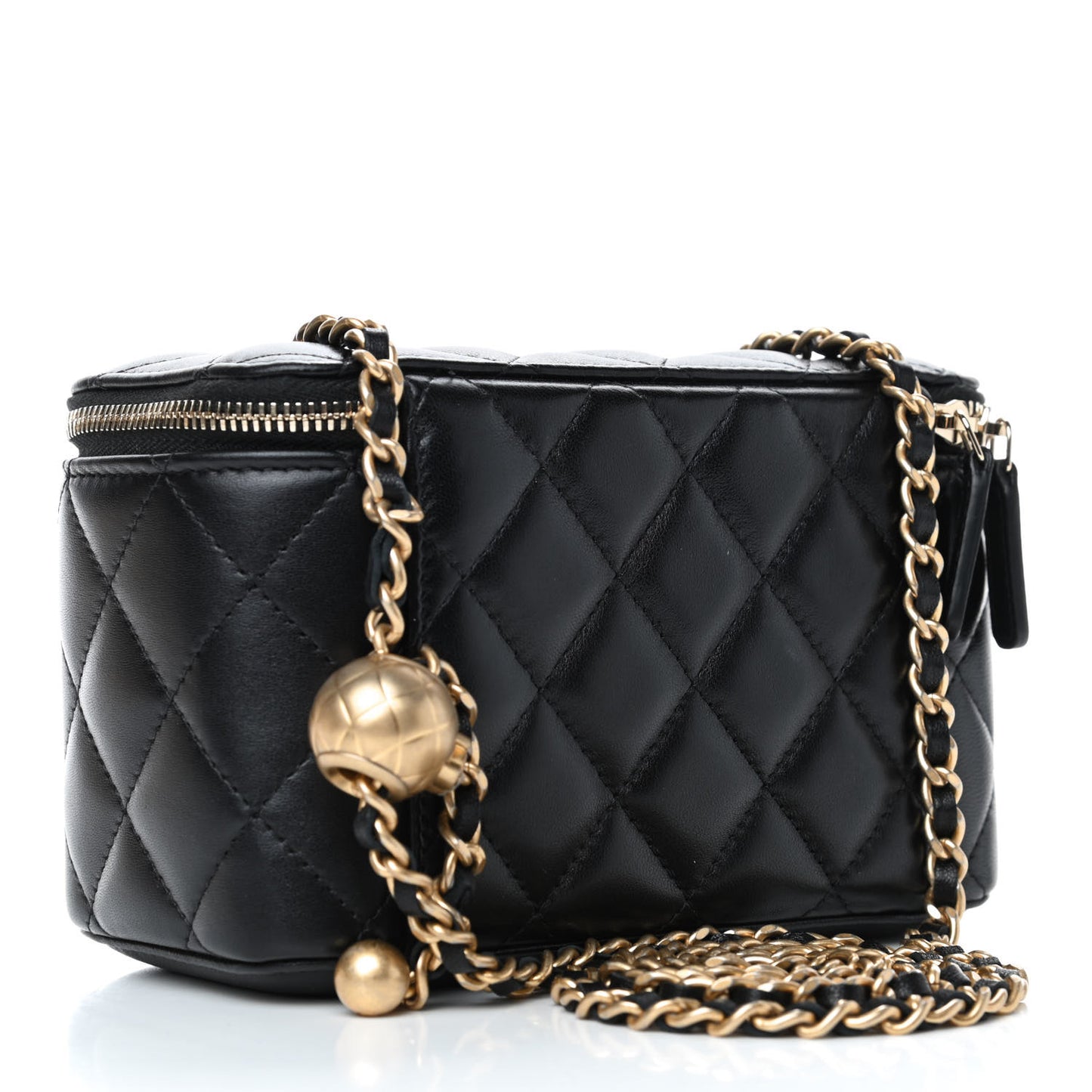Lambskin Quilted Pearl Crush Small Vanity Case With Chain Black