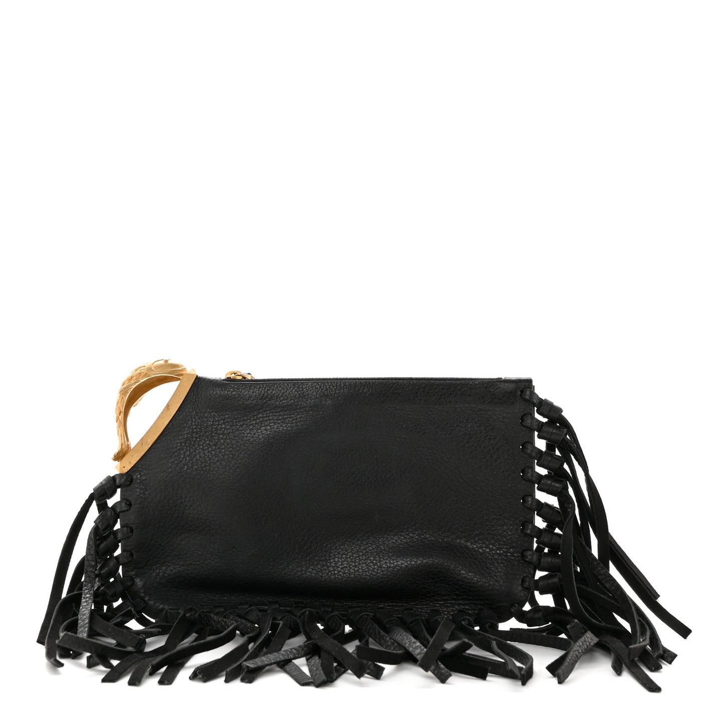 Calfskin C-Rockee Sagittarius Fringe Clutch Black