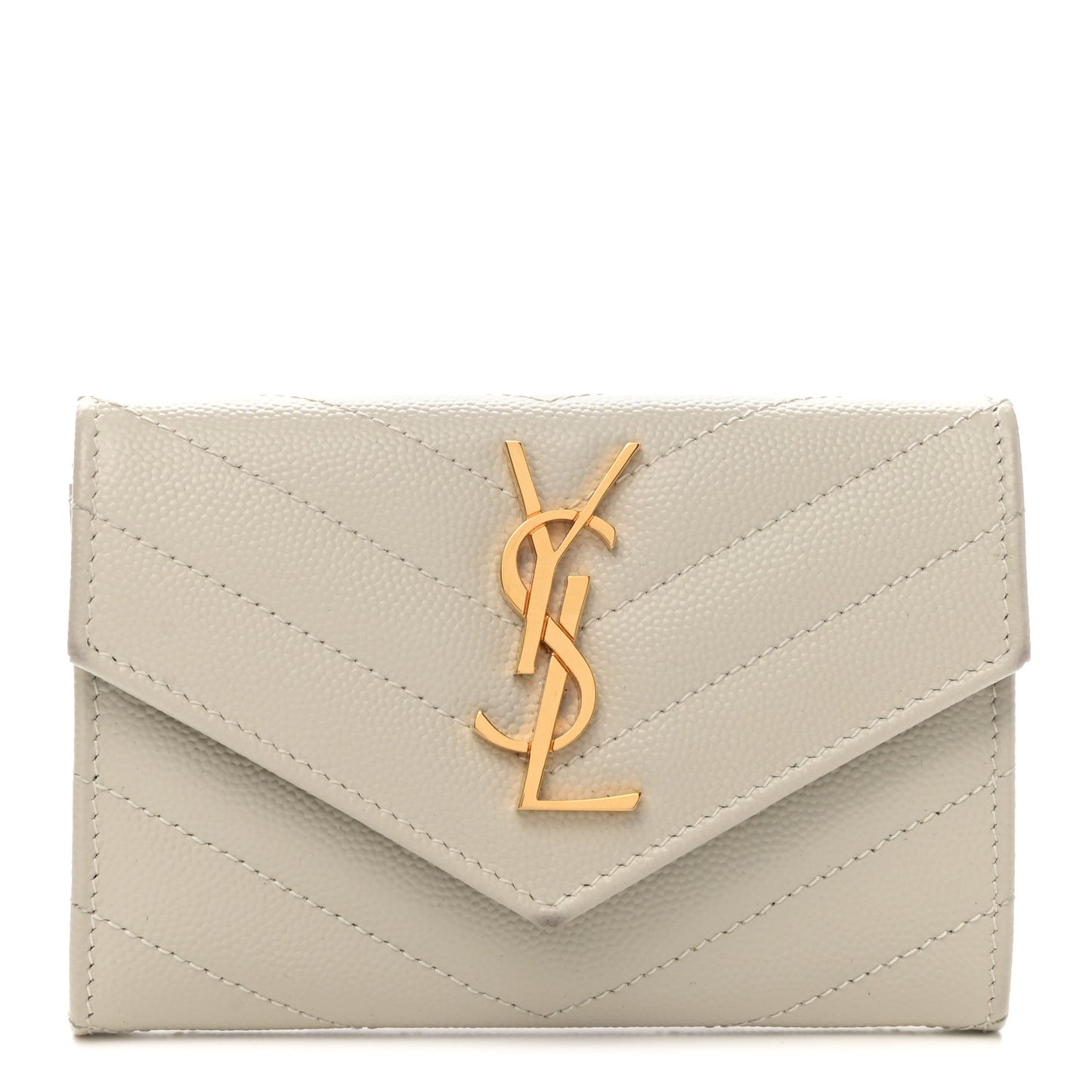 Grain De Poudre Matelasse Chevron Small Monogram Envelope Wallet Crema Soft