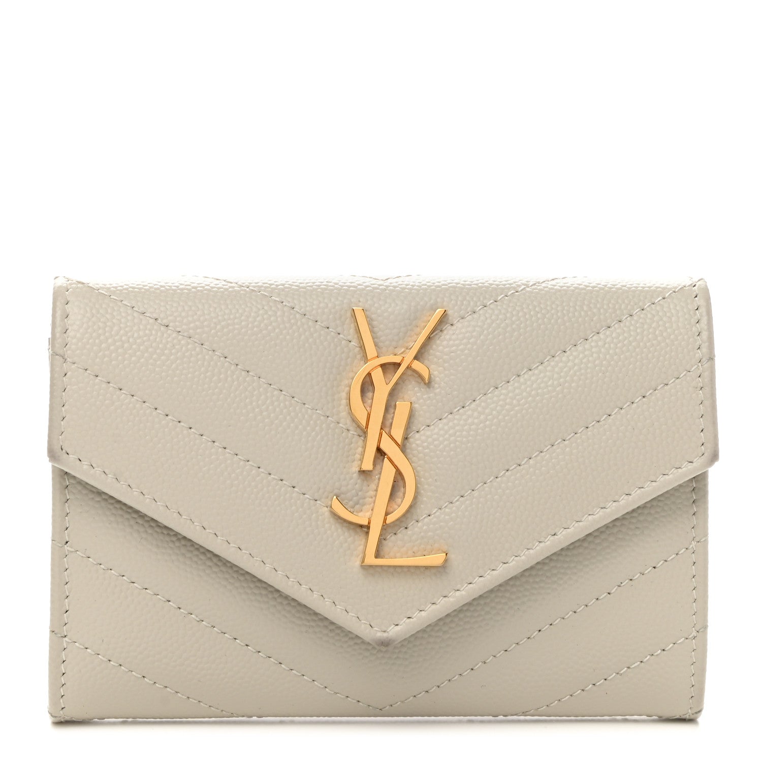 Saint Laurent Grain De Poudre Matelasse Chevron Small Monogram Envelope Wallet Crema Soft 1 of 9