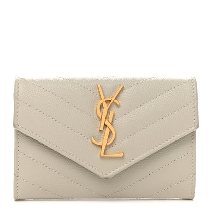 Saint Laurent Grain De Poudre Matelasse Chevron Small Monogram Envelope Wallet Crema Soft 1 of 9