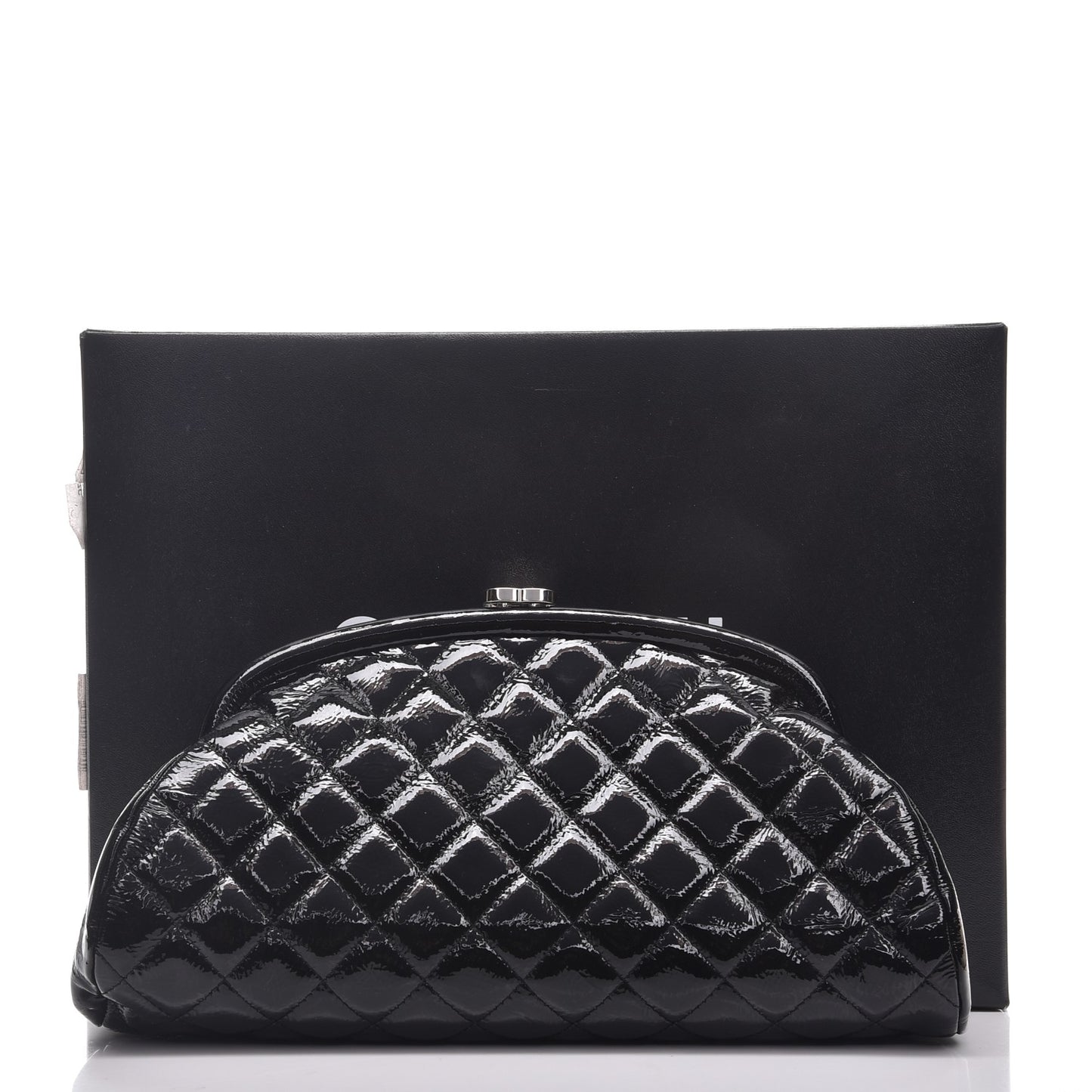Distressed Patent Quilted Timeless Clutch Black
