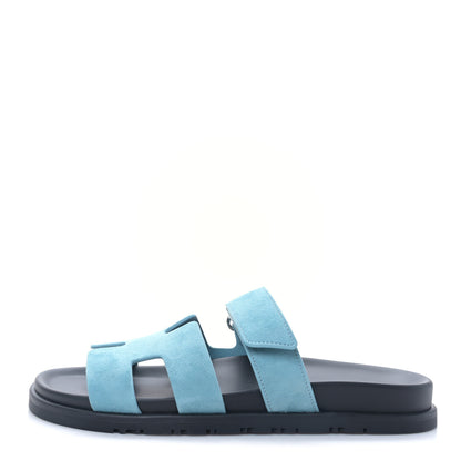 Hermes Suede Goatskin Womens Chypre Sandals 38 Bleu Mineral 1 of 9