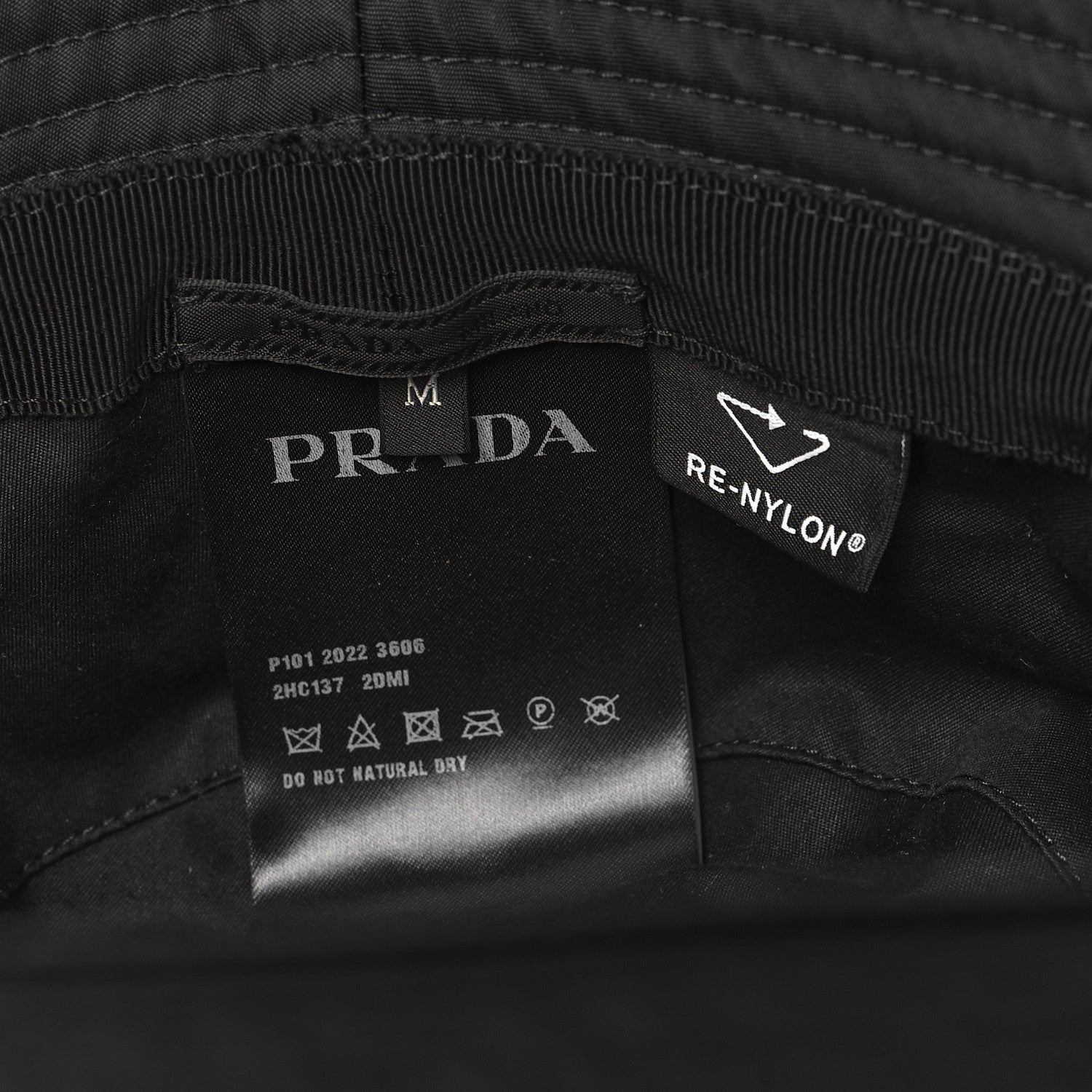 Prada Re-Nylon Metal Triangle Logo Mens Bucket Hat M Black 8 of 8