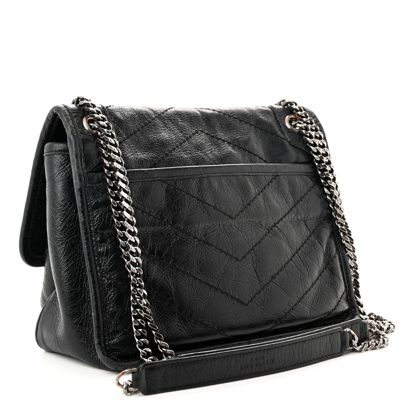 Crinkled Calfskin Matelasse Monogram Baby Niki Chain Satchel Black