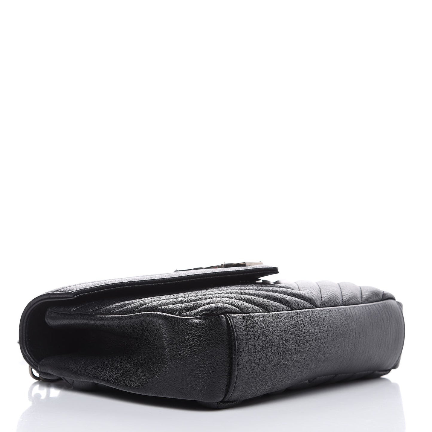 Sheepskin Matelasse Chevron Monogram Medium College Bag Black