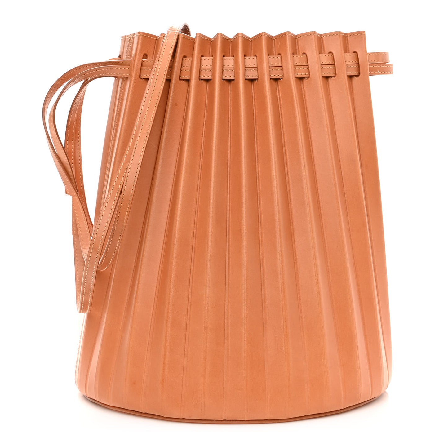 Vegetable Tanned Calfskin Pleated Bucket Bag Camello