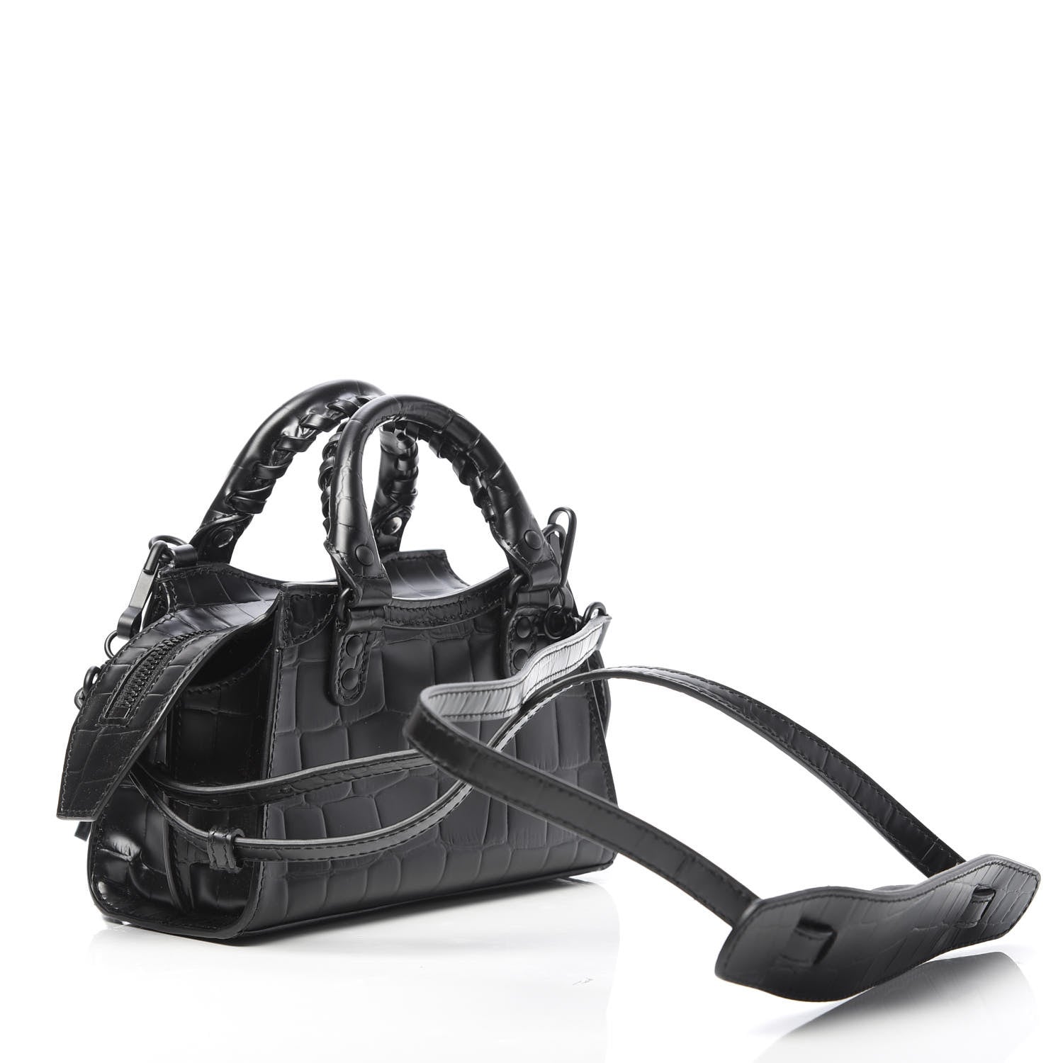 Balenciaga Semi Shiny Calfskin Crocodile Embossed Neo Classic Black Hardware Nano City Crossbody Black 3 of 10