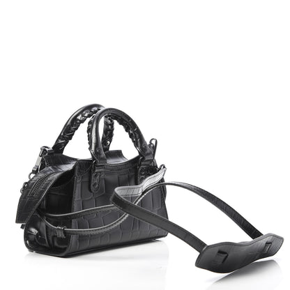 Balenciaga Semi Shiny Calfskin Crocodile Embossed Neo Classic Black Hardware Nano City Crossbody Black 3 of 10