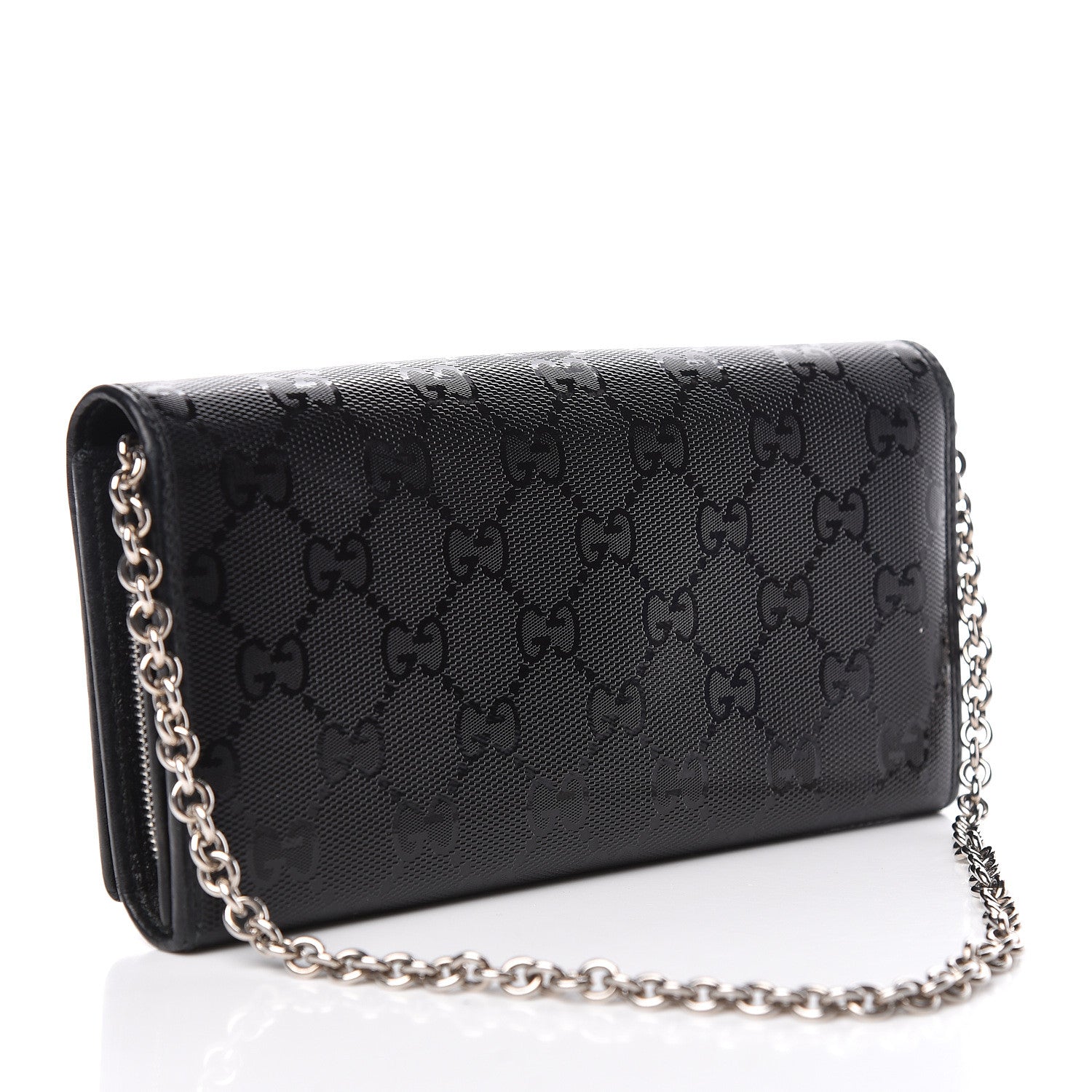 Gucci Imprime Monogram GG Pierce Chain Clutch Wallet Black 3 of 12