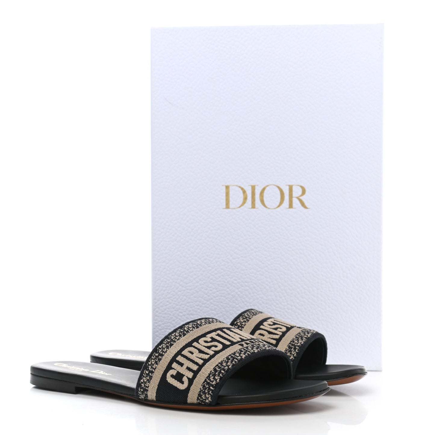Canvas Embroidered Dway Mules Slide Sandals 38.5 Deep Blue