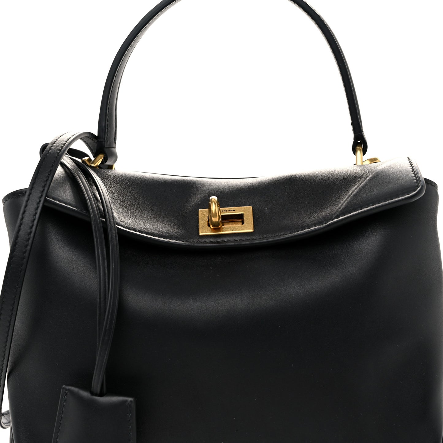 Natural Smooth Calfskin Mini Rodeo Top Handle Handbag Black