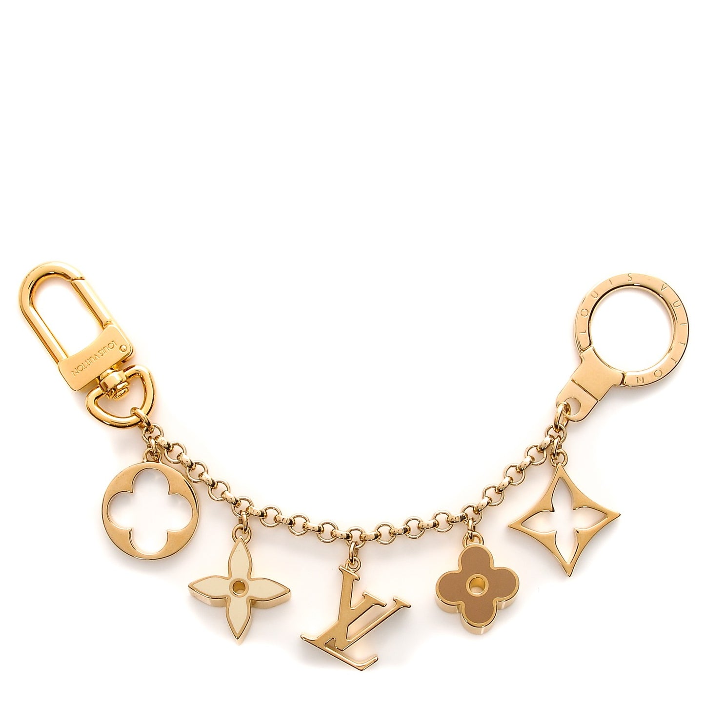 Brass Enamel Fleur De Monogram Bag Charm Chain Gold