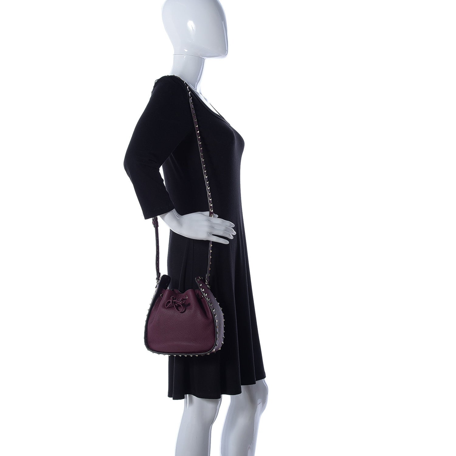 Valentino Garavani Alce Printed Calfskin Rockstud Bucket Bag Garnet 2 of 9