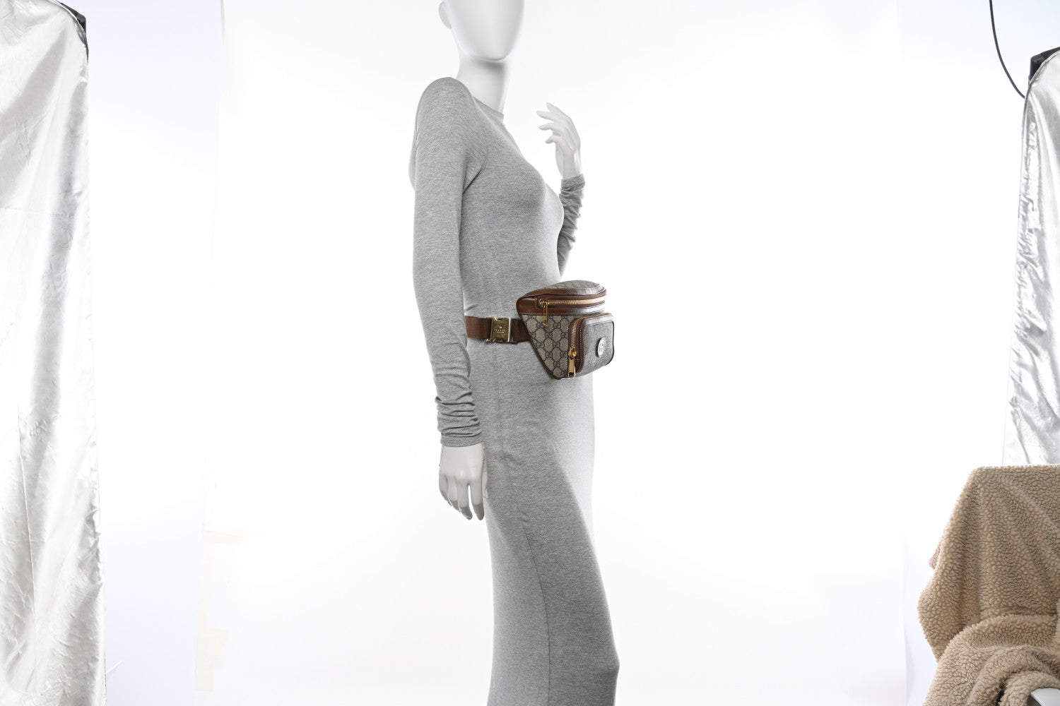 Gucci GG Supreme Monogram Textured Calfskin Retro Interlocking G Belt Bag Beige Ebony Brown Sugar 2 of 14