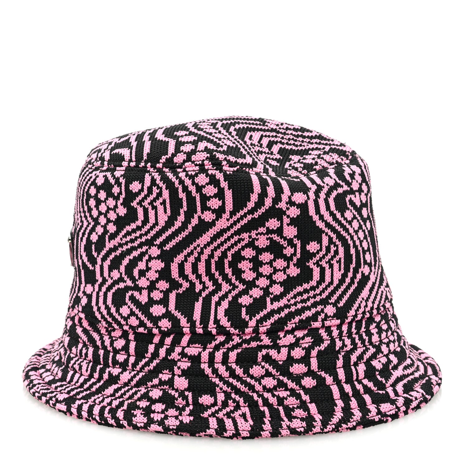 Prada Maglia Jacquard Metal Triangle Logo Womens Bucket Hat M Black Rosa 5 of 8