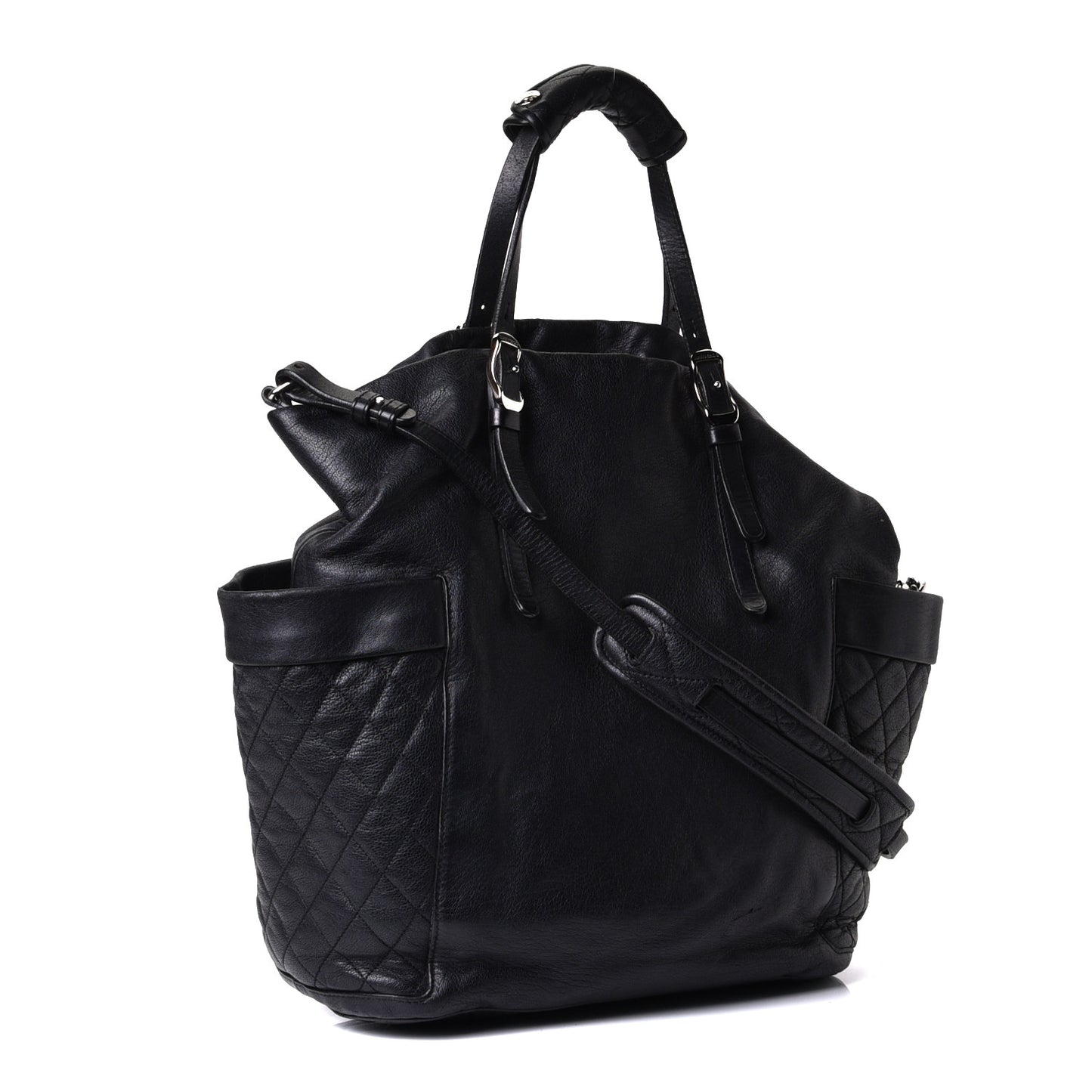 Lambskin Chain Embellished Blare Tote Black