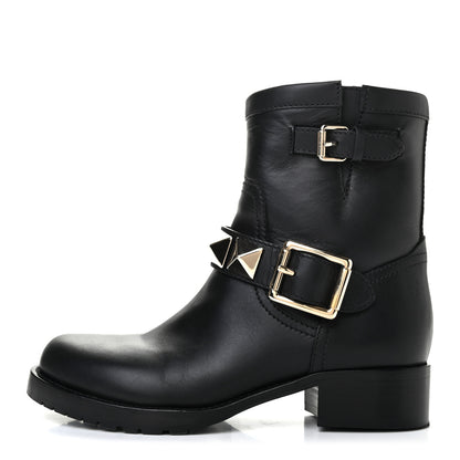 Valentino Garavani Calfskin Lock Studded 30mm Biker Boots 35.5 Black 1 of 7