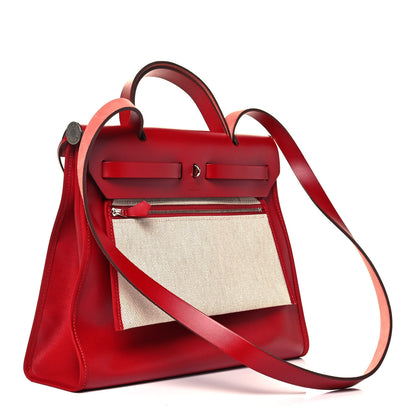 Hermes Toile H Berline Vache Hunter Herbag Zip PM 31 Rouge Piment Ecru 3 of 7