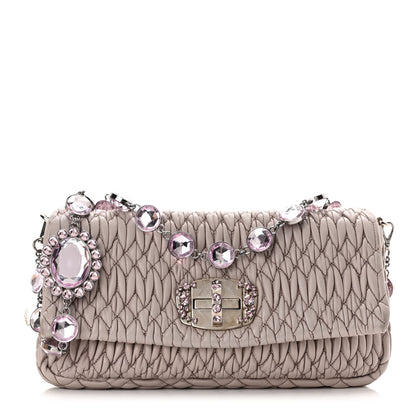 Miu Miu Nappa Matelasse Crystal Flap Clutch Pomice 1 of 17