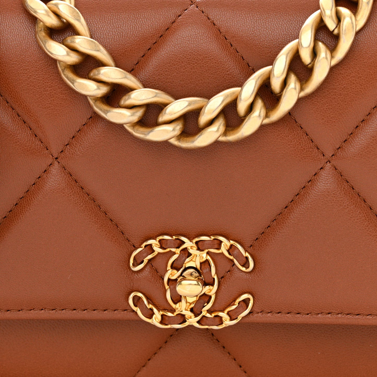 Lambskin Quilted Chanel 19 Wallet On Chain WOC Light Brown