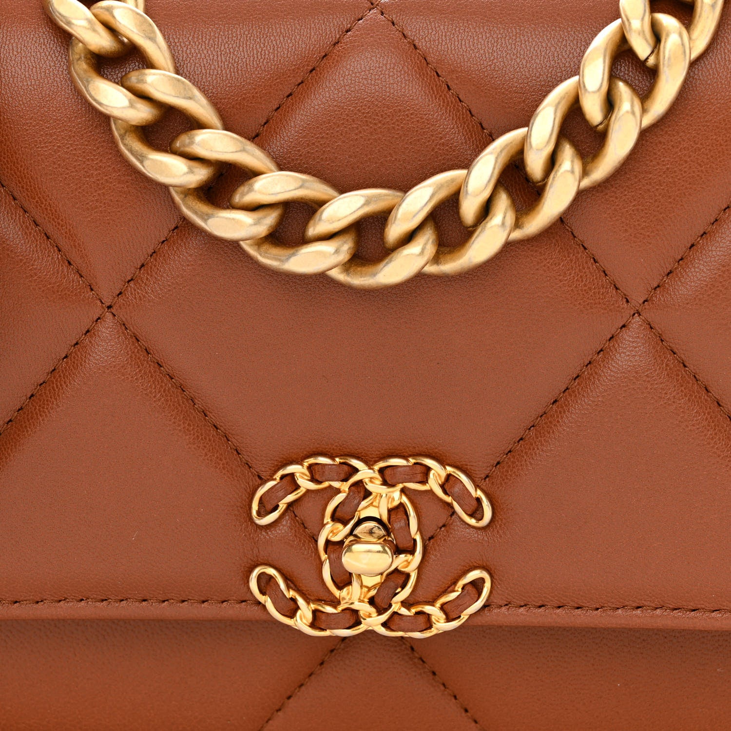 Chanel Lambskin Quilted Chanel 19 Wallet On Chain WOC Light Brown 9 of 14