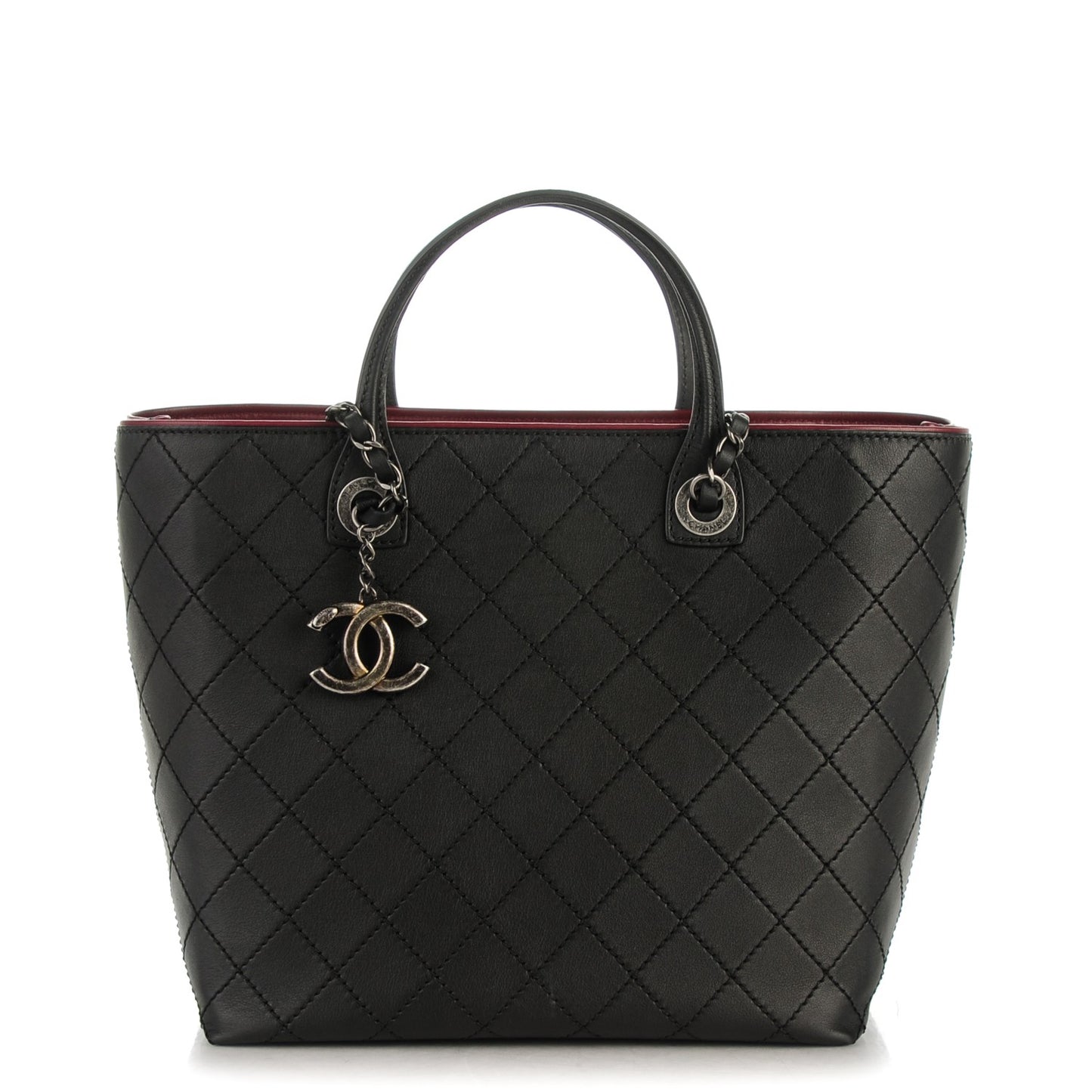 Calfskin Stitched Medium Shopping Tote Black