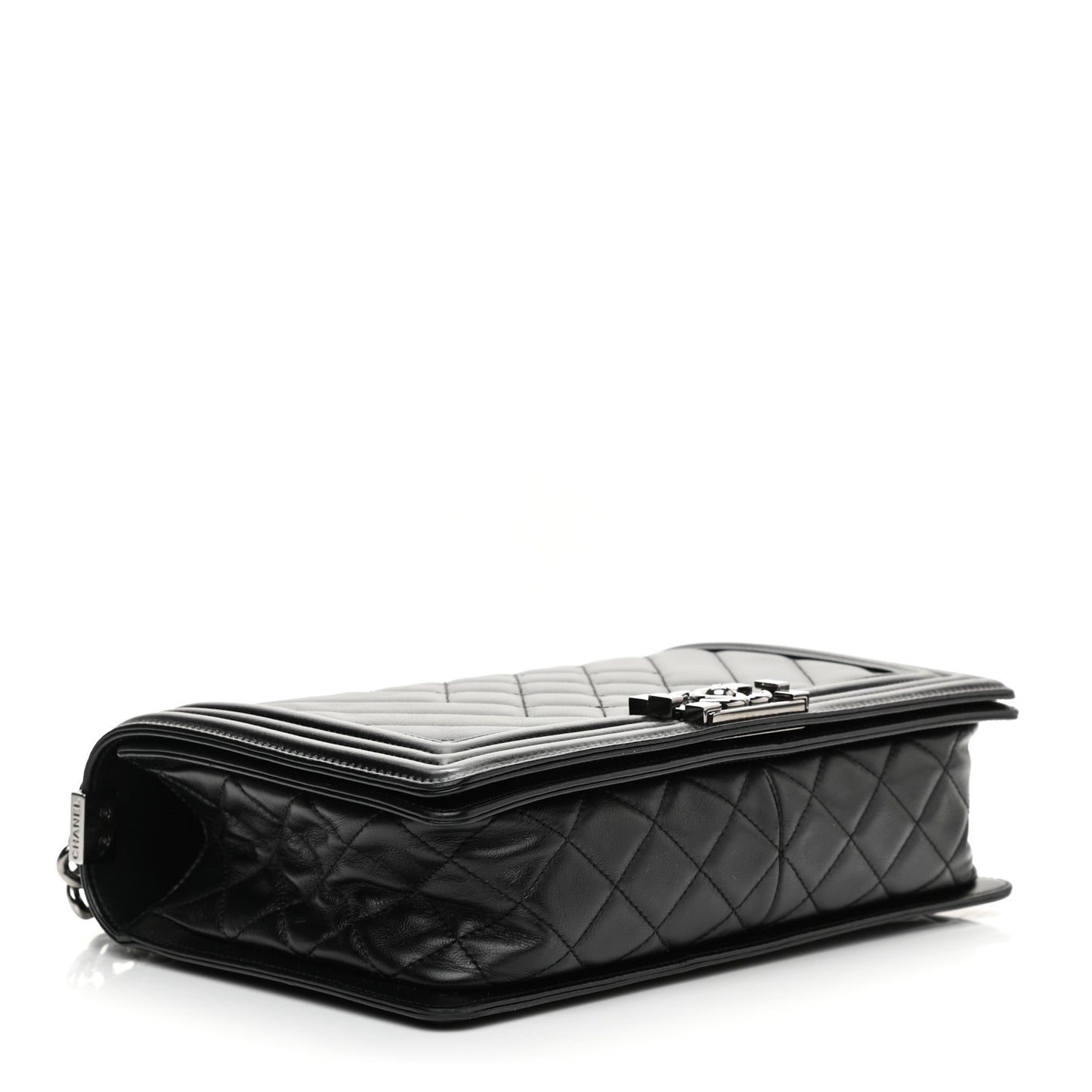 Calfskin Chevron Quilted Medium Boy Flap Black