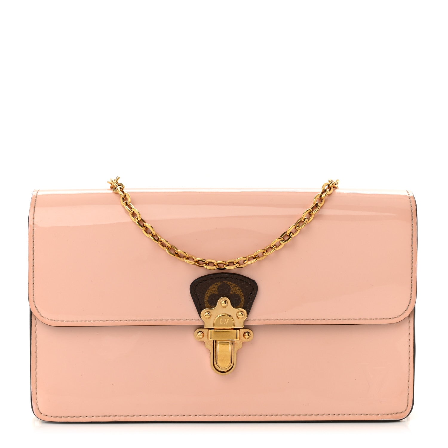 Louis Vuitton Patent Calfskin Monogram Cherrywood Chain Wallet Rose Ballerine 1 of 11