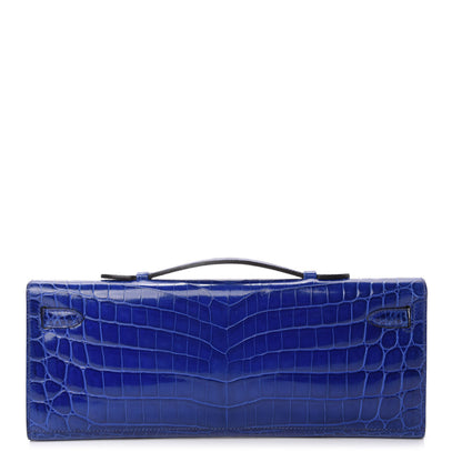 Hermes Shiny Niloticus Crocodile Kelly Cut Pochette Bleu Electrique 4 of 29
