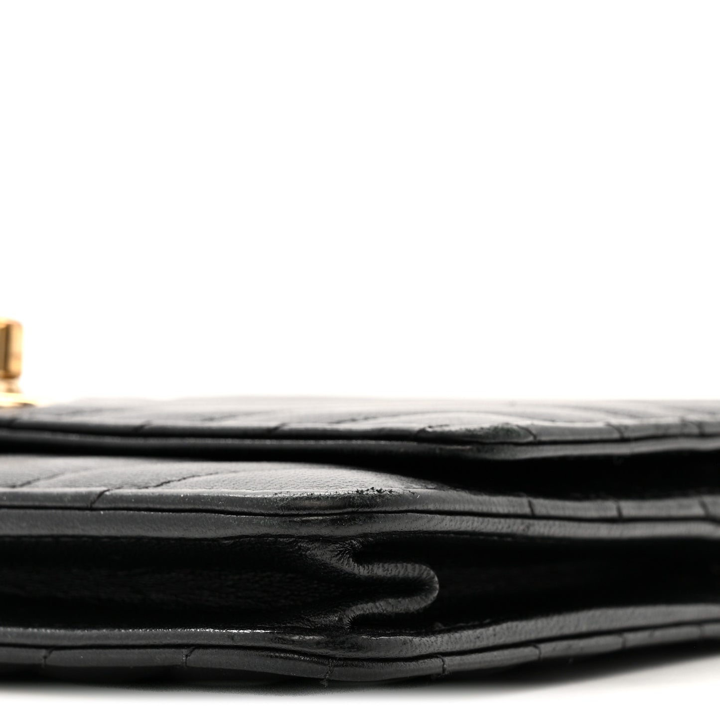 Lambskin Chevron Quilted Trendy CC Wallet On Chain WOC Black