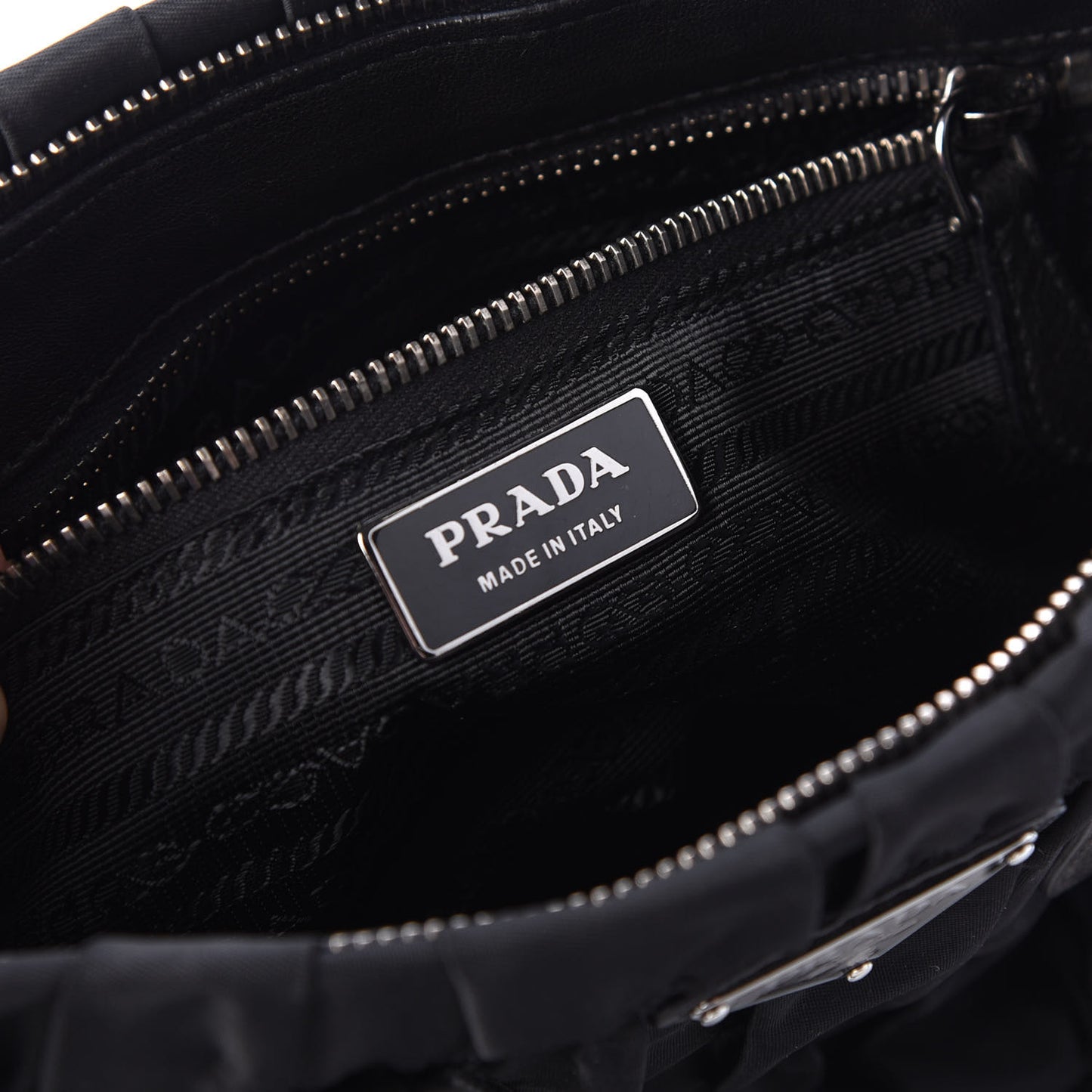 Tessuto Nylon Nappa Braided Gaufre Shopping Satchel Black