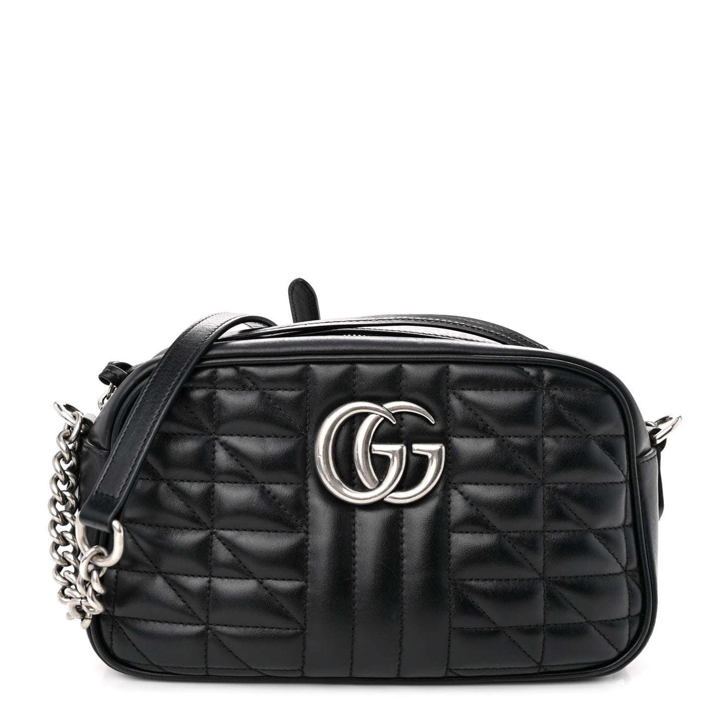 Calfskin Matelasse Aria Small GG Marmont Chain Shoulder Bag Black