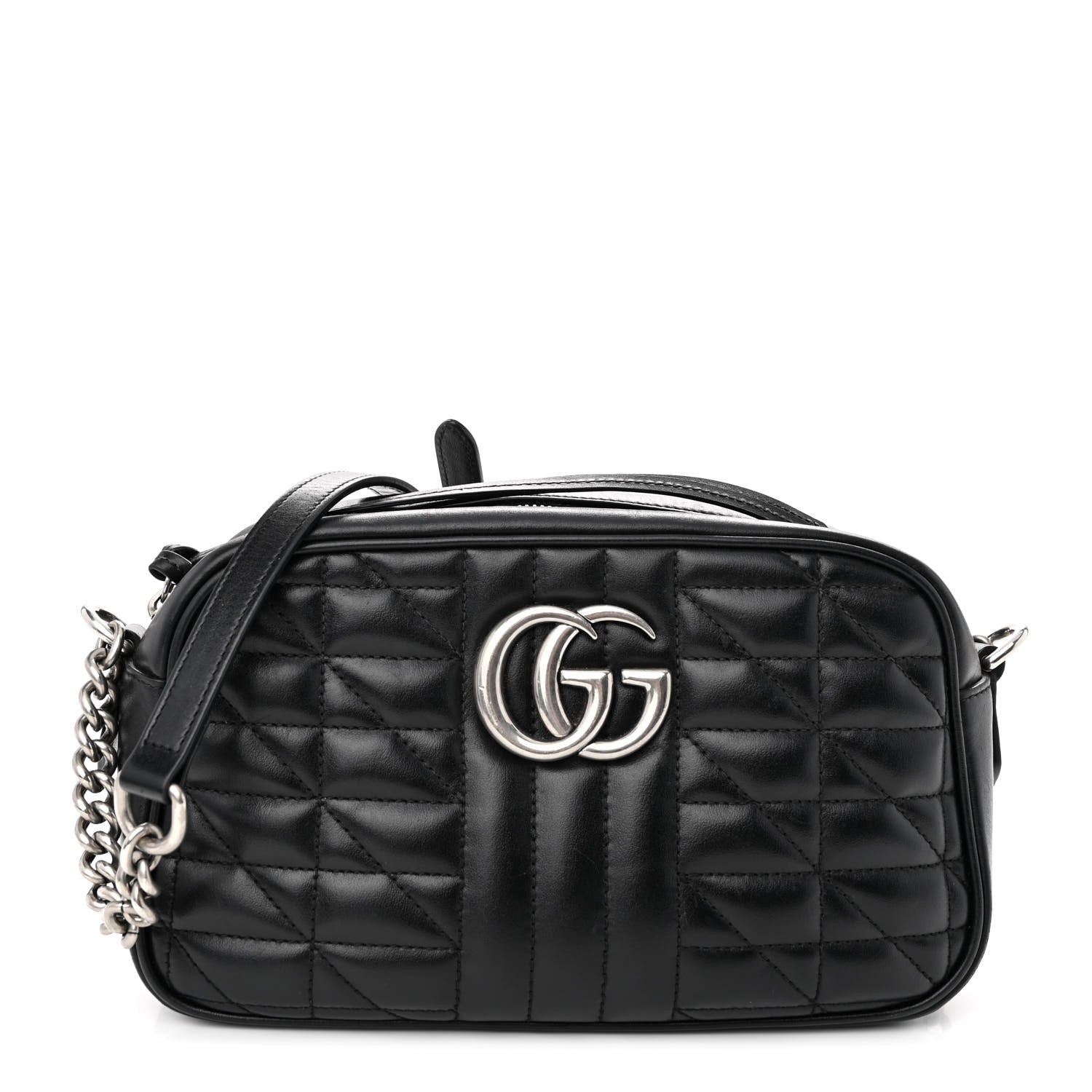 Gucci Calfskin Matelasse Aria Small GG Marmont Chain Shoulder Bag Black 1 of 11