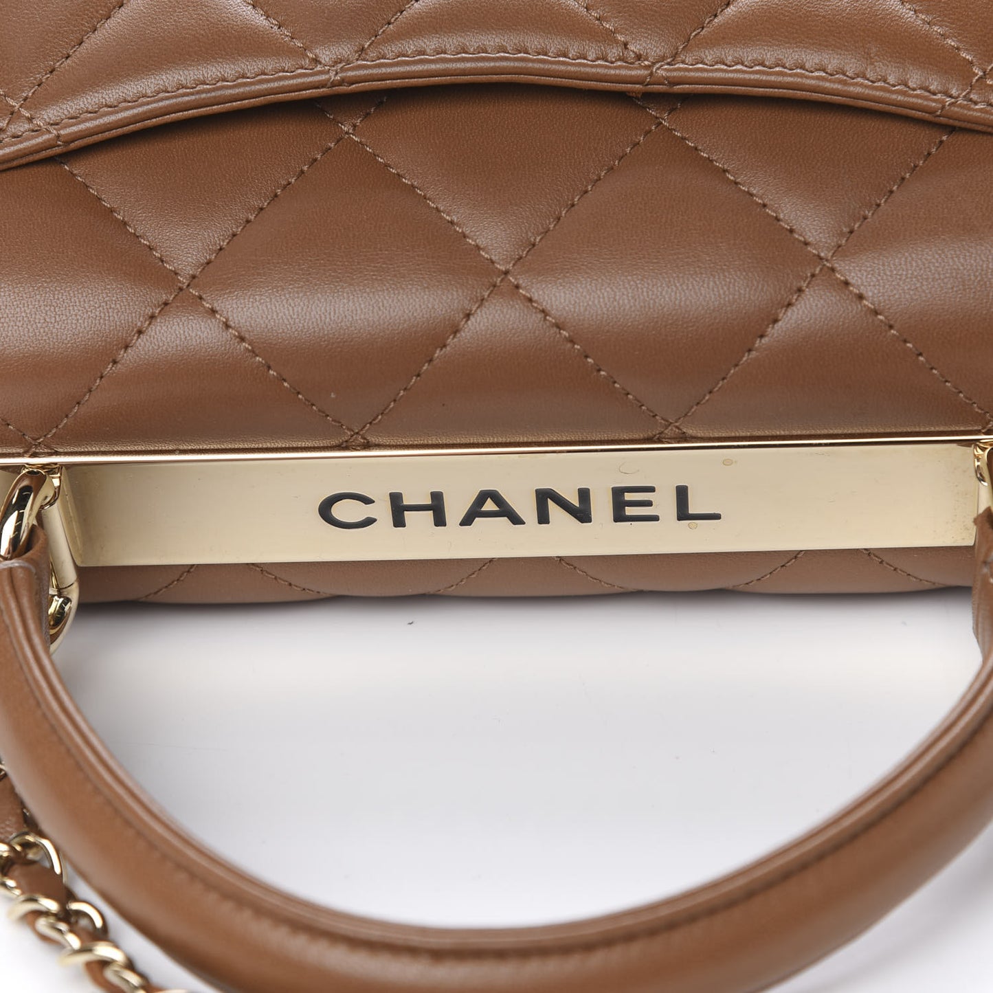 Lambskin Quilted Small Trendy CC Flap Dual Handle Bag Camel