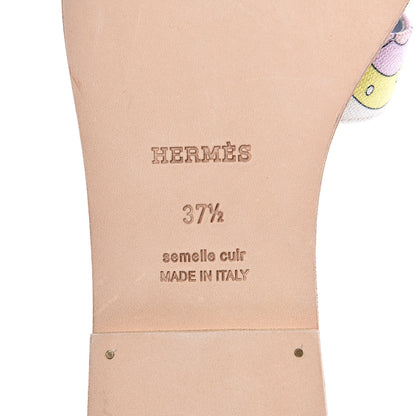Hermes Canvas Faubourg Rainbow Oran Sandals 37.5 Multicolore Bleu Beton 8 of 8